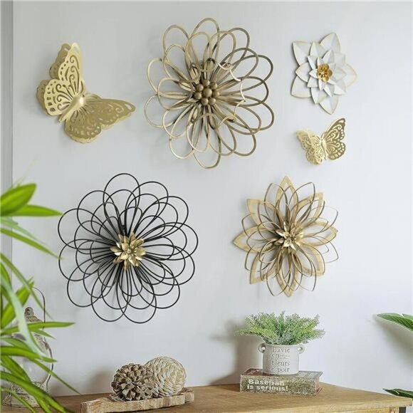 Metal Flower Wall Decor Black Gold Rustic Floral Art for Bathroom Living Room - Picture 5 of 7